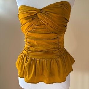 Express Yellow Gold Peplum Strapless Smocked Women's Tube Top NWT